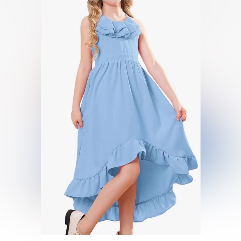 Blue Boho Girls Sundress Halter High Low Maxi Dress Size 12